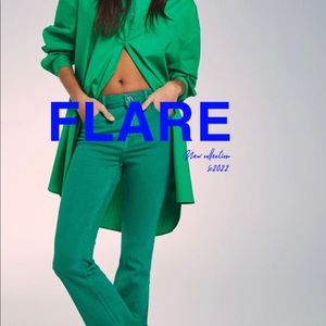 Bershka High Rise Flare Green Denim Jeans Size 2. New with tags.